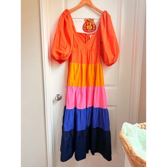 FARM Rio Tiered Colorblock Maxi‎ Dress Paris Summer Rainbow Sundress Blogger Fav - Picture 5 of 11